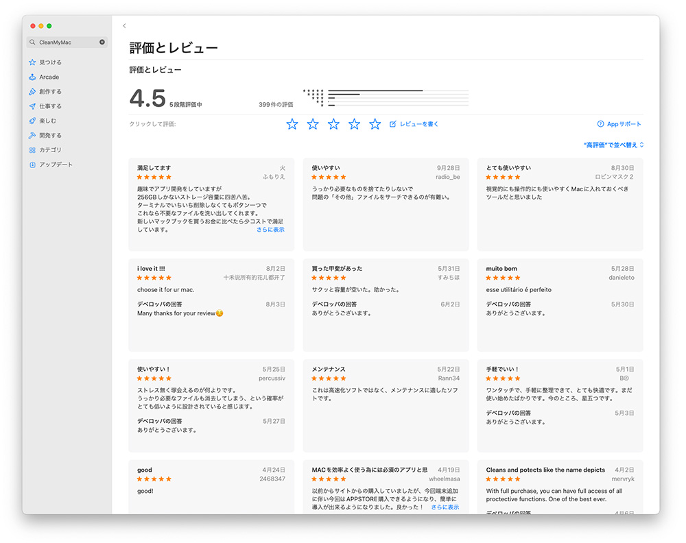CleanMyMac X のApp Storeでの評判