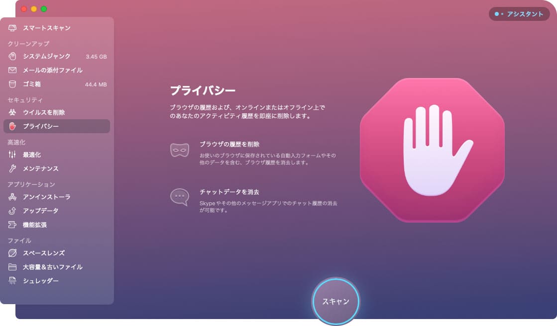 CleanMyMac X の機能「プライバシー」