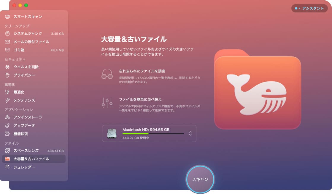 CleanMyMac X の機能「大容量&古いファイル」