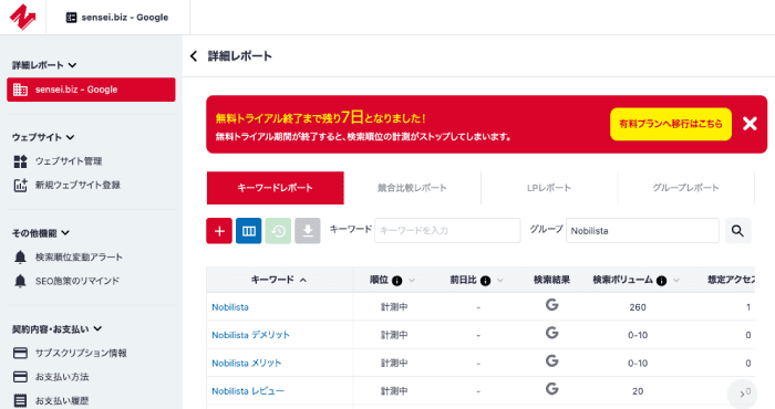 Nobilista（ノビリスタ）の無料トライアルの流れ：step6