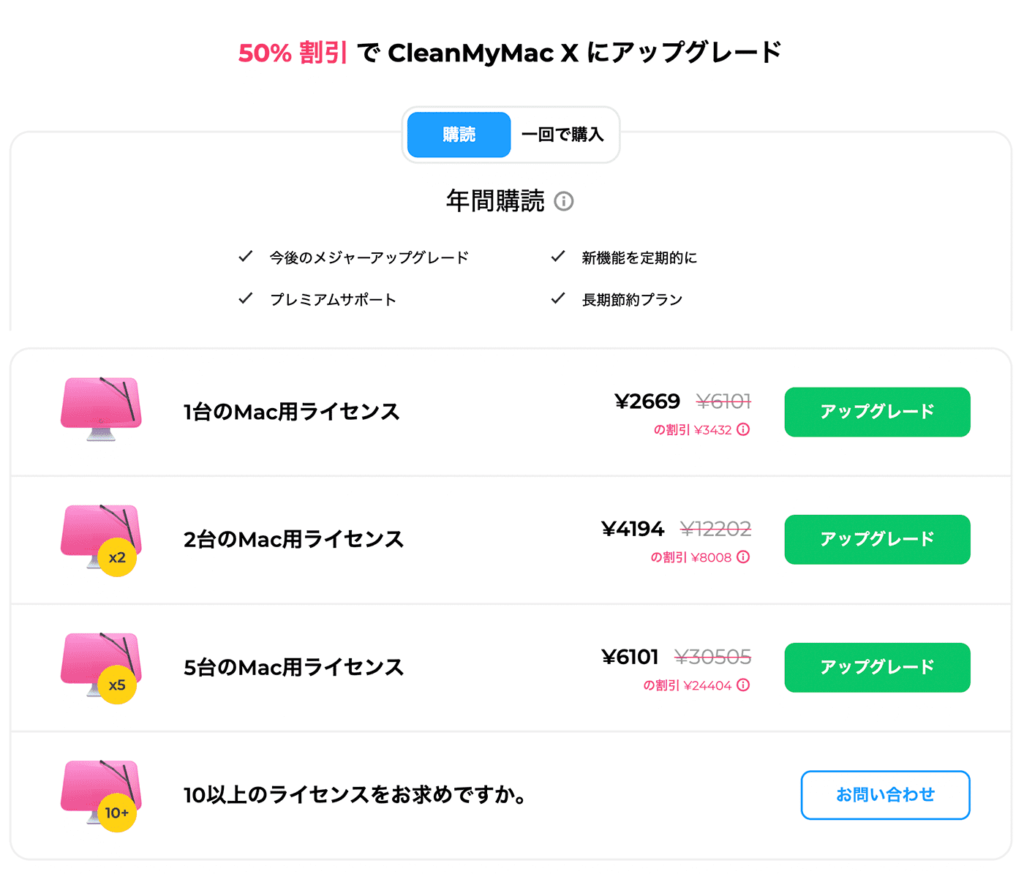 CleanMyMac Xのアップグレード割引